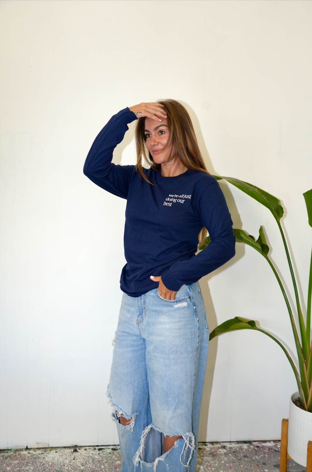We're all just doing our best...Long Sleeve- Navy/White